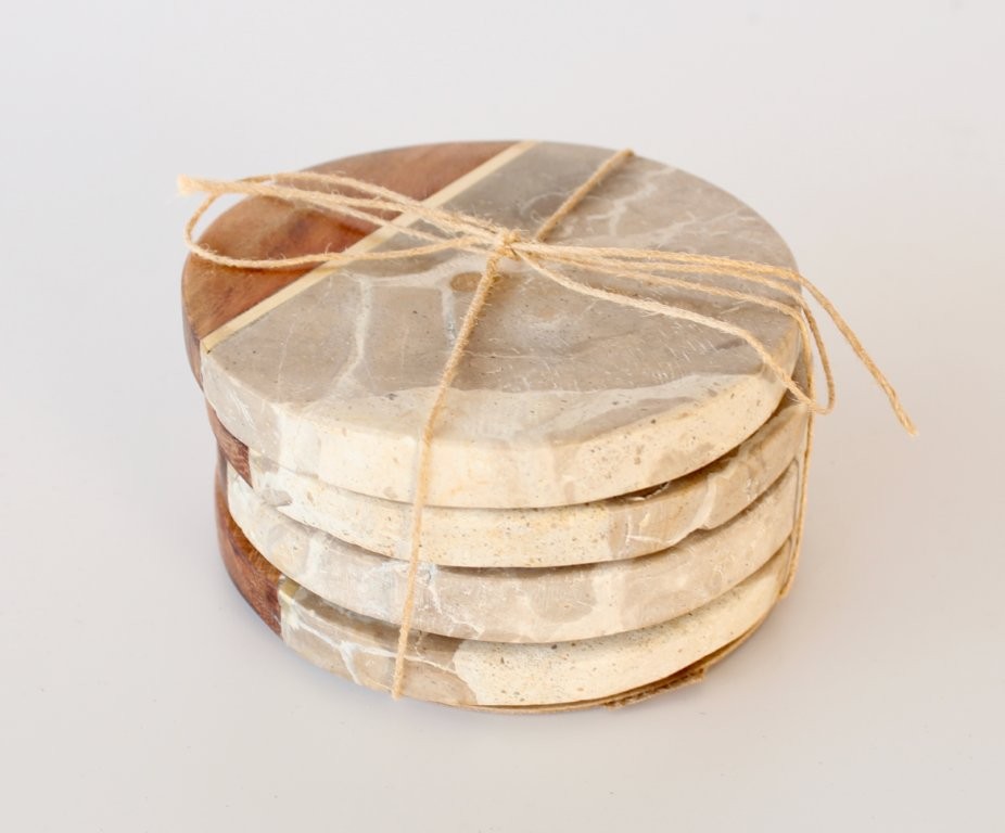 Set of 4 Beige Marble Coasters